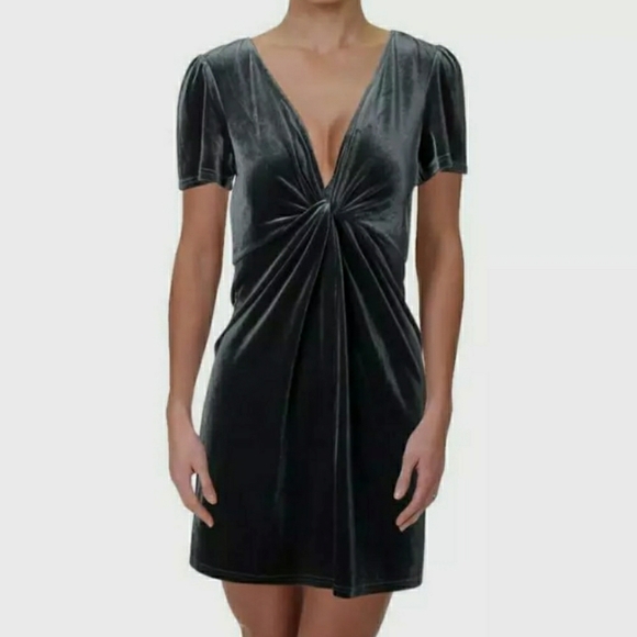 AQUA Dusty Blue Velvet Knot-Font Mini Dress - Picture 1 of 6